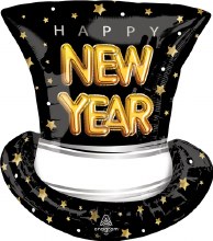 Happy New Year, Top Hat Elegance • Jumbo 24in. Mylar Helium Balloon