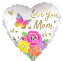 Love You Mom Satin Flora Heart Shape • Jumbo 28" Mylar Helium Balloon