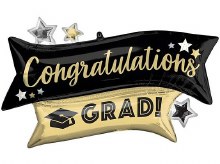 Congratulations Grad, Gold & Black Banner / Jumbo 38" Mylar
