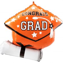School Spirit Congrats Grad Cap & Diploma Shape, Orange • Jumbo 25" Mylar Helium Balloon