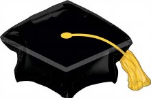 Black Grad Cap Shape • Jumbo 31" Mylar Helium Balloon