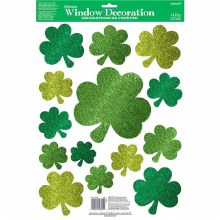 Shamrock Glitter Window Clings ~ 14 Pieces