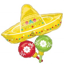 Sombrero w/ Maracas Shape • Jumbo 31" Mylar Helium Balloon
