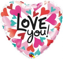 I Love You, Heart Shape w/ Converging Hearts • Standard 18in. Mylar Helium Balloon