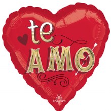 Te Amo, Forma De Corazón Rojo • Globo de Helio Mylar de Tamaño Estándar 18in.