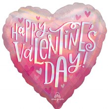 Happy Valentine's Day, Opalescent Heart Shape • Standard Size 18in. Mylar Helium Balloon