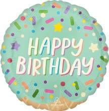 Ice Cream, Sprinkles Happy Birthday Round • Standard Size 18in. Mylar Helium Balloon