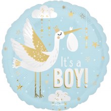 It's A Boy, Stork Design • Standard 18" Mylar Helium Balloon