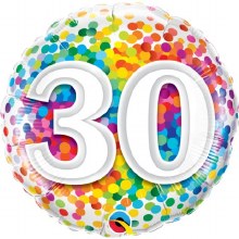 Milestone Year • Rainbow Confetti 30 • Standard Size 18" Mylar Helium Balloon