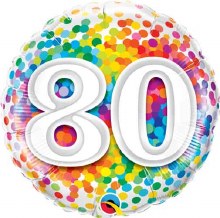 Milestone Year • Rainbow Confetti 80 • Standard Size 18" Mylar Helium Balloon