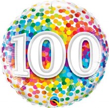 Milestone Year • Rainbow Confetti 100 • Standard Size 18" Mylar Helium Balloon