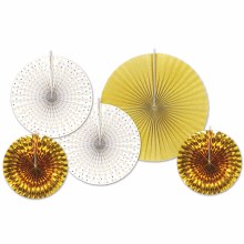 Fans Decorative Wht/G Foil 5pk