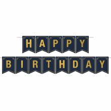 Banner Happy BDay Blk/Gld Foil