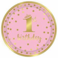 First Birthday Girl 9in Plates 8ct