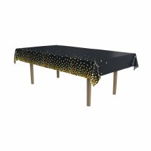 Metallic Polka Dots Tablecover Black & Gold