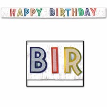 Happy Birthday Banner Fringe Metallic Rainbow