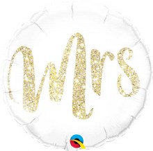 Mrs. Faux Glitter Round • Standard Size 18in. Mylar Helium Balloon