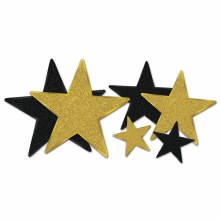 Glittered Star Cutouts Gld/Blk