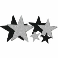 Glittered Star Cutouts Slv/Blk