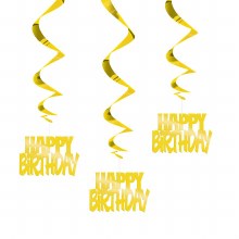 Happy Birthday Hanging Swirl Decor Gold • 3 Count