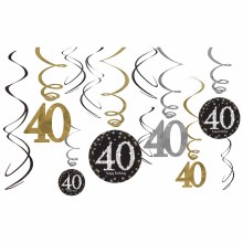 Sparkling 40th Swirl Decor 12pc