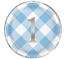 Blue Plaid 1st BDay 9" Plates