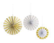 Foil Paper Fan Gld/Wht 3ct