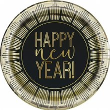 Plate Happy New Year Bl/Gld 8