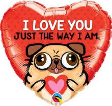 I Love You Just The Way I Am, Pug Heart Shape • Standard Size 18in. Mylar Helium Balloon