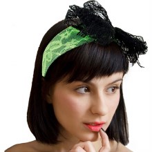 80's Lace Headband w/Bow Green