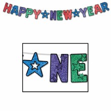 Happy New Year Banner Rainbow Glitter