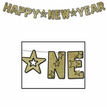 Happy New Year Banner Gold Glitter