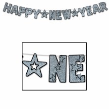 Happy New Year Banner Silver Glitter