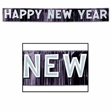 Happy New Year Banner Black Fringe