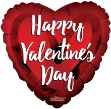 Happy Valentin'es Day, Classic Red Heart • Standard Size 18in. Mylar Helium Balloon