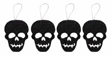 Skull Ornaments in Black Glitter • 4 Pack