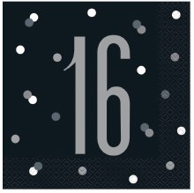 16th Lunch Napkins Blk/Silver