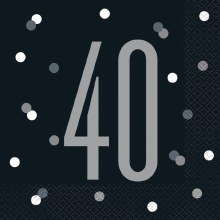 40th Lunch Napkins Blk/Silver