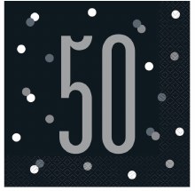 50th Lunch Napkins Blk/Silver