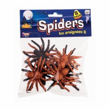 Small Black & Gold Glitter Spiders ~ 8 Pack