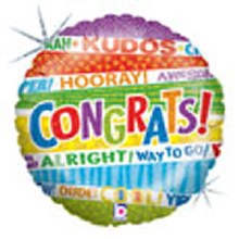 Congrats, Holographic Synonyms • Standard Size 18in. Mylar Helium Balloon