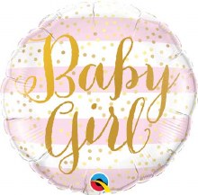 Pink, Baby Girl • Modern Stripes • Standard Size 18" Mylar Helium Balloon