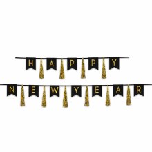 Tassel Streamer Happy New Year Black/Gold