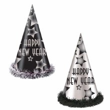 Happy New Year Party Hat Black/Silver