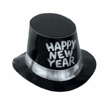 New Years Black Hi-Hat w/Silver Glitter