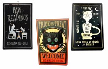 Metal Spooky Cat Signs Asst