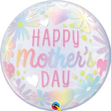 Pastel Floral Bubble, Happy Mother's Day • Jumbo 22" Clear, Plastic Bubble Helium Balloon