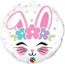 Woodland, Bunny Cute Face / Standard Size 18in. Mylar Helium Balloon