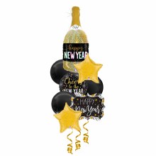 Balloon Bouquet, Holographic Gold & Black Spheroid Centerpiece