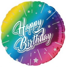 Rainbow Ombre Happy Birthday Round • Standard Size 18in. Mylar Helium Balloon